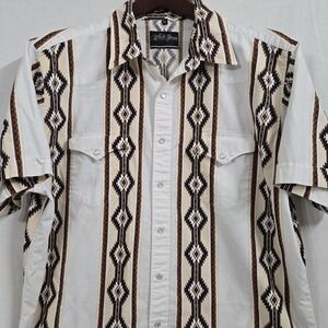 Vintage White Horse Mens XL Shirt Pearl Snap Aztec Navajo Southwestern Cowboy